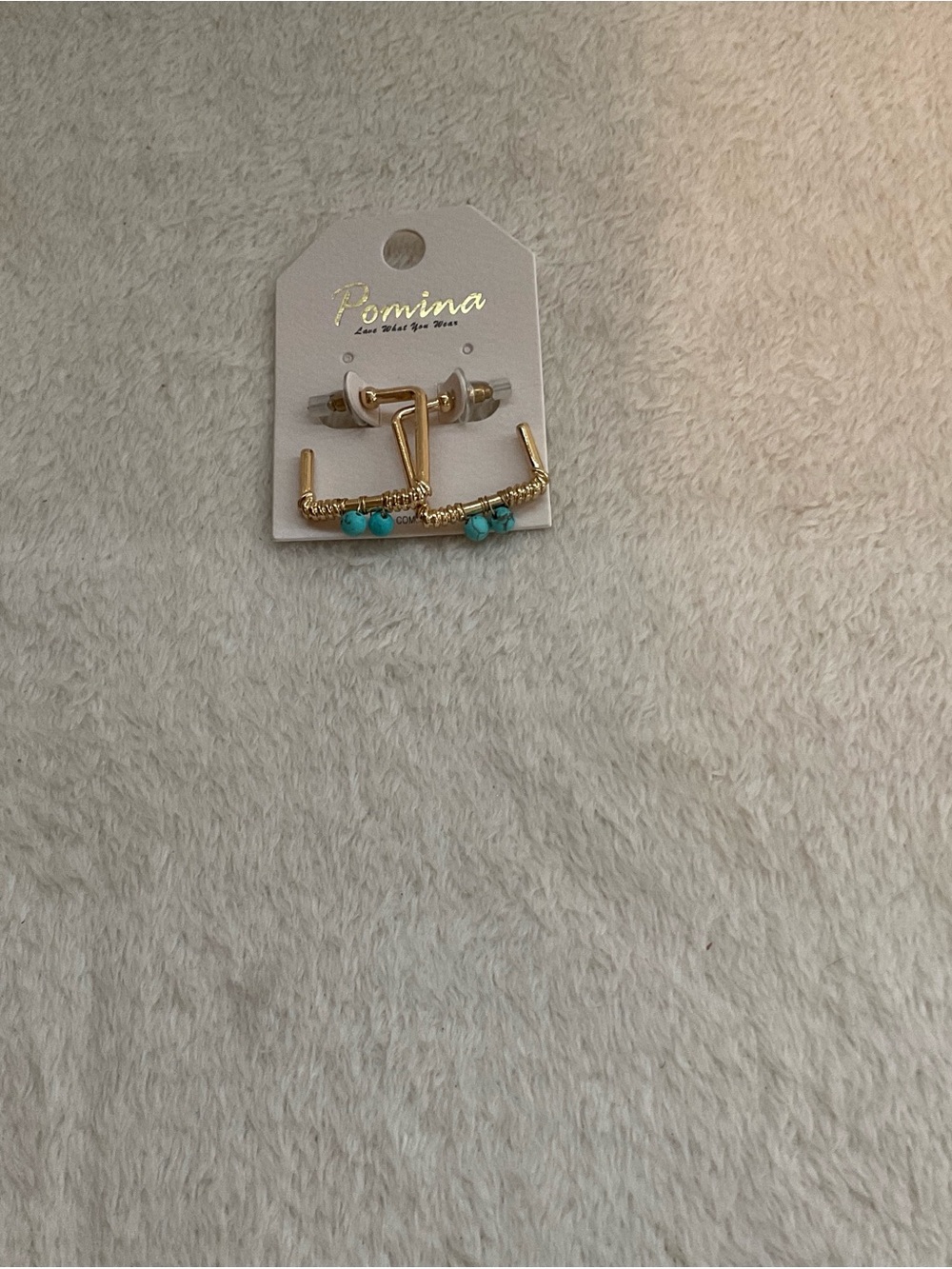 Pomina Gold Hoop Earrings with Turquoise Beads